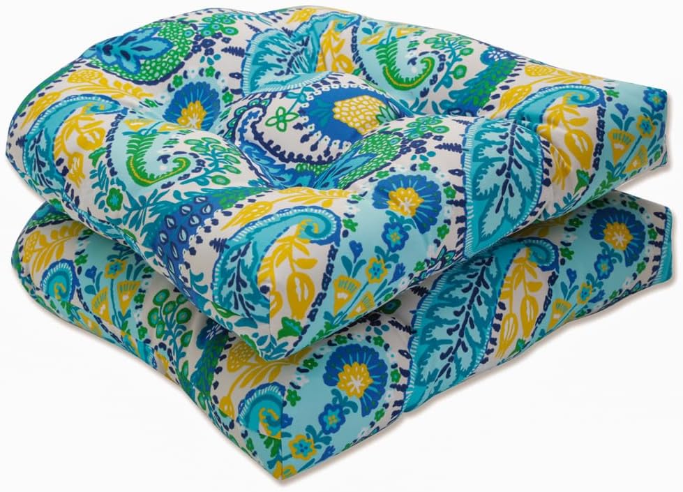 Pillow Perfect Floral Indoor/Outdoor Chair Seat Cushion, Tufted, Weather, and Fade Resistant, 19" x 19", Black/Tan Dailey, 2 Count