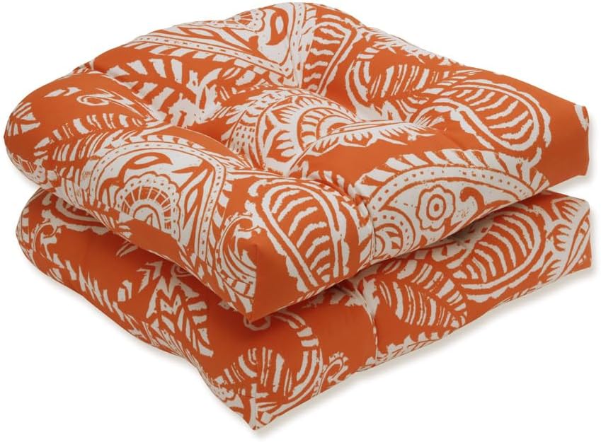 Pillow Perfect Floral Indoor/Outdoor Chair Seat Cushion, Tufted, Weather, and Fade Resistant, 19" x 19", Black/Tan Dailey, 2 Count