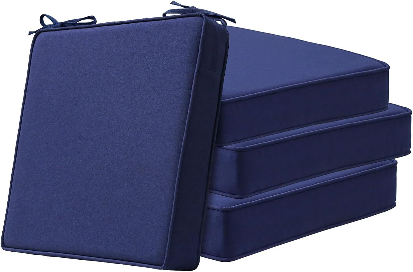 Square Corner Seat Cushions, 19" x 19" x 3", Set of 4, Indoor Outdoor Water Repellent Universal Chair Pads with Ties for Patio Furniture, Garden Deck Dining Chairs, Damask Blue Flower