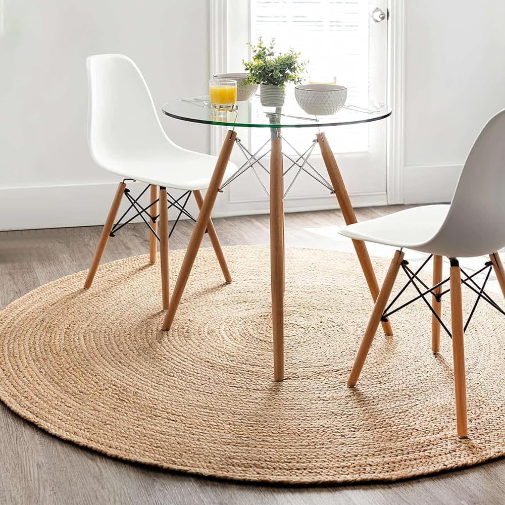 GRUHUM Round Jute Area Rug 9ft Natural Fiber Multicolour Handmade Boho Charm Farmhouse Soft Braided Rustic Vintage Rug for Indoor Kitchen Bedroom Living Room Hallways Enterways(9' feet Round)