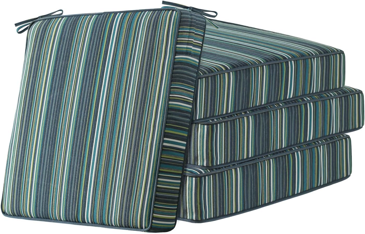 Square Corner Seat Cushions, 19" x 19" x 3", Set of 4, Indoor Outdoor Water Repellent Universal Chair Pads with Ties for Patio Furniture, Garden Deck Dining Chairs, Damask Blue Flower
