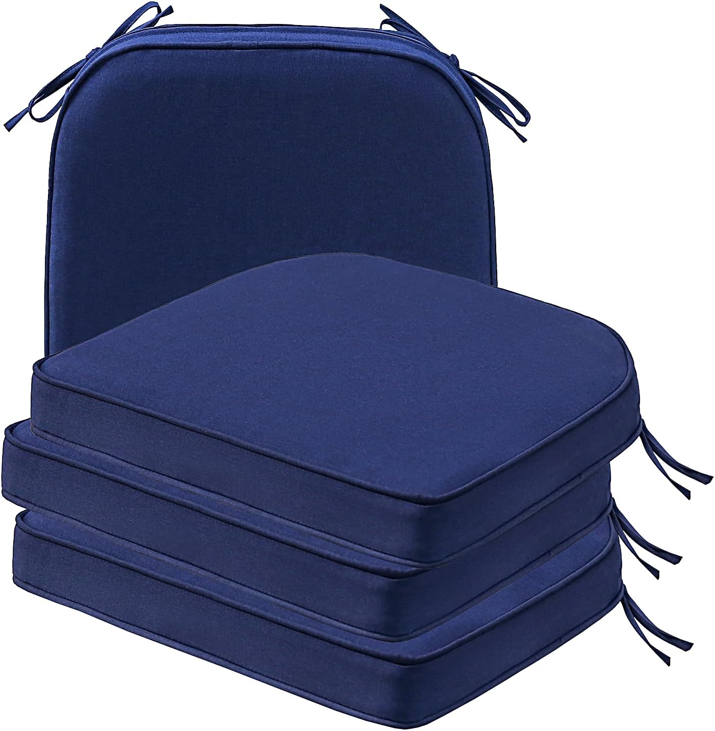 Square Corner Seat Cushions, 19" x 19" x 3", Set of 4, Indoor Outdoor Water Repellent Universal Chair Pads with Ties for Patio Furniture, Garden Deck Dining Chairs, Damask Blue Flower
