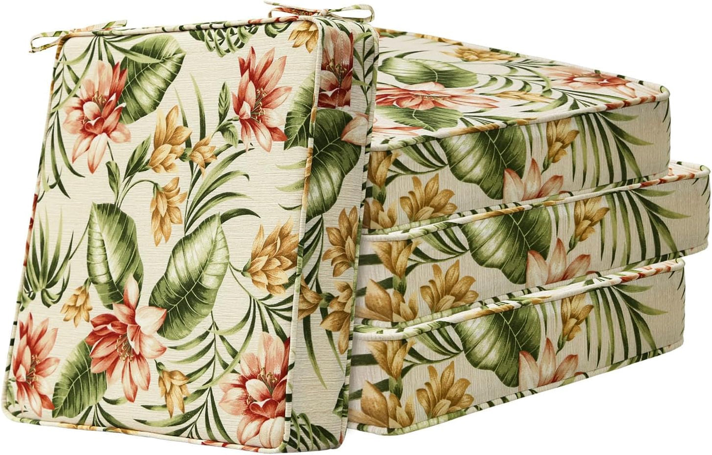 Square Corner Seat Cushions, 19" x 19" x 3", Set of 4, Indoor Outdoor Water Repellent Universal Chair Pads with Ties for Patio Furniture, Garden Deck Dining Chairs, Damask Blue Flower