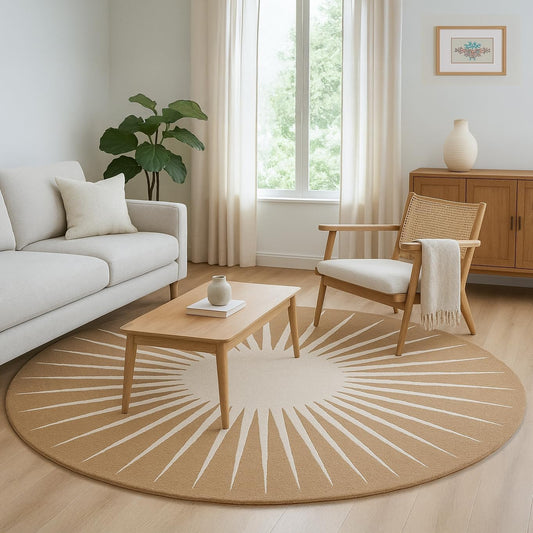 Modern Round Area Rug – Hand-Tufted with 100% NZ Wool, Thick & Soft Circular Carpet for Living Room, Bedroom & Dining Room Decor (Warm Natural, 5' Round)