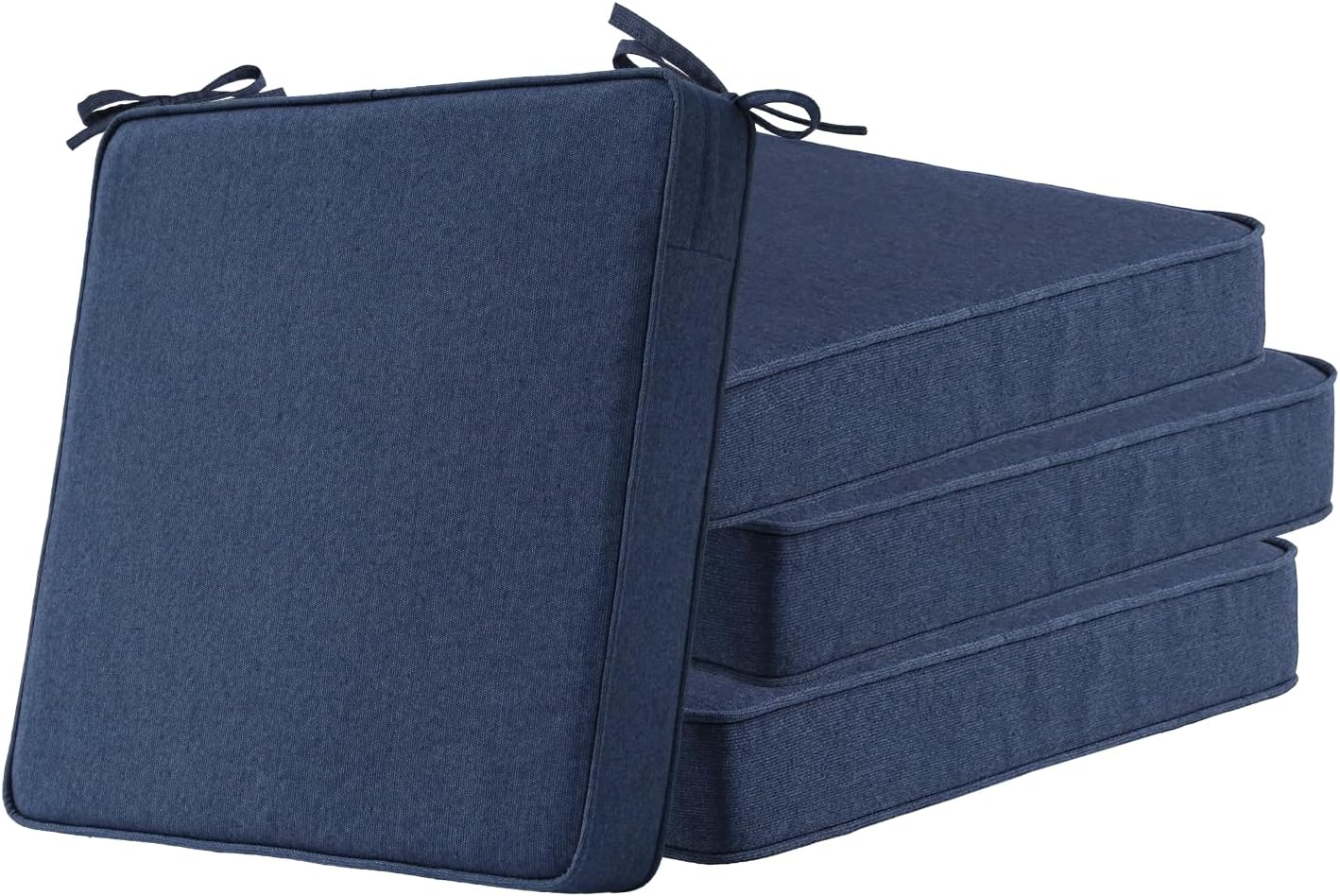 Square Corner Seat Cushions, 19" x 19" x 3", Set of 4, Indoor Outdoor Water Repellent Universal Chair Pads with Ties for Patio Furniture, Garden Deck Dining Chairs, Damask Blue Flower