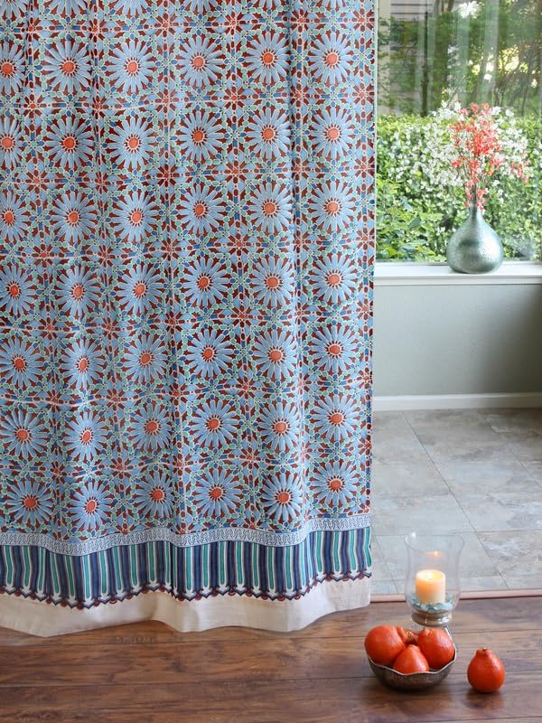 White Sheer Curtain Panel with Tieback, Ivy Lace Leaf Design Tab Top for Light Filtering & Privacy 100% Cotton Voile Hand Block Printed 44 x 84 Inches