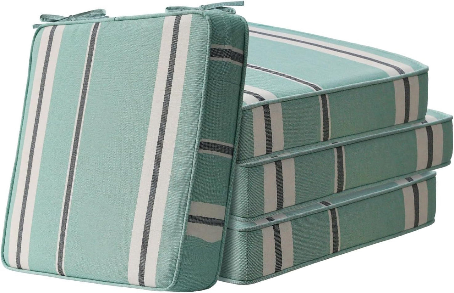 Square Corner Seat Cushions, 19" x 19" x 3", Set of 4, Indoor Outdoor Water Repellent Universal Chair Pads with Ties for Patio Furniture, Garden Deck Dining Chairs, Damask Blue Flower