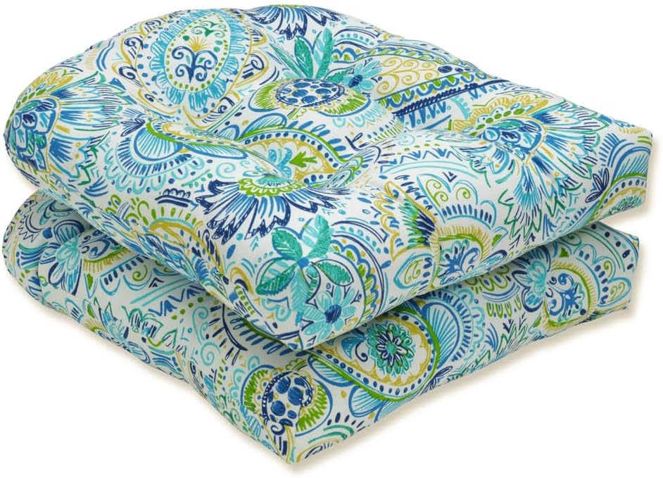 Pillow Perfect Floral Indoor/Outdoor Chair Seat Cushion, Tufted, Weather, and Fade Resistant, 19" x 19", Black/Tan Dailey, 2 Count