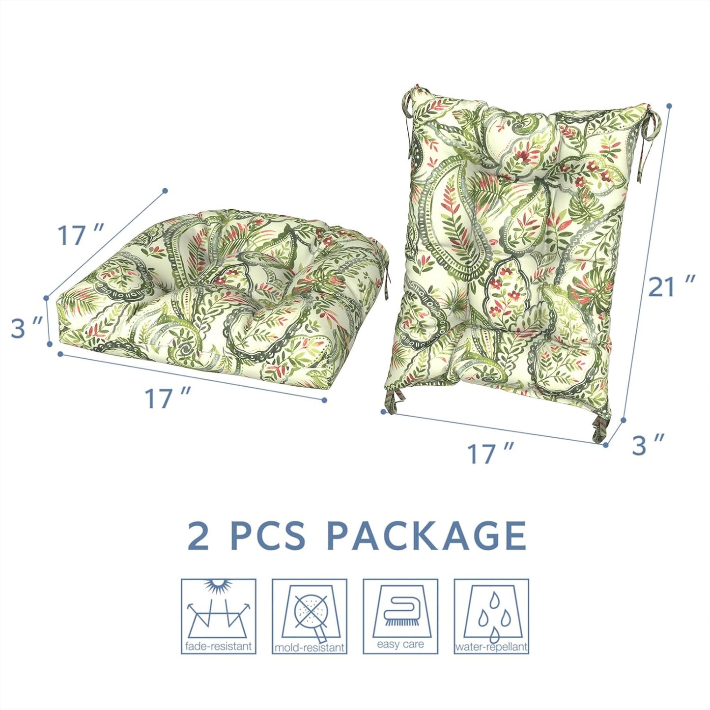 LVTXIII Outdoor/Indoor Rocking Chair Cushion Set with Thick Padding, All Weather Patio Tufted Seat and Back Cushion with Ties for Home and Garden Rocker, 38x17x3, 2 Count, Faylinn Shadow Paisley
