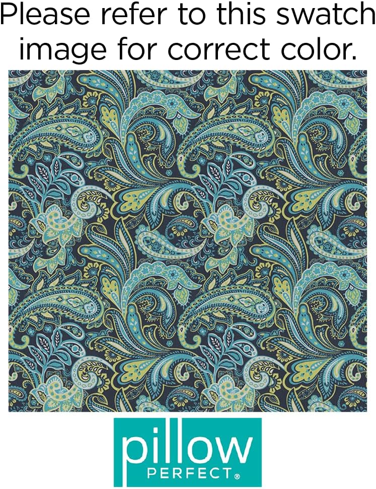 Pillow Perfect Paisley Indoor/Outdoor Solid Back 1 Piece Square Corner Chair Cushion with Ties, Deep Seat, Weather, and Fade Resistant, 36.5" x 18", Blue/Green Pretty,