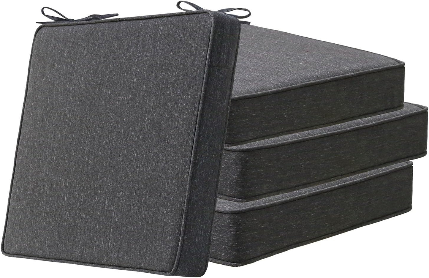 Square Corner Seat Cushions, 19" x 19" x 3", Set of 4, Indoor Outdoor Water Repellent Universal Chair Pads with Ties for Patio Furniture, Garden Deck Dining Chairs, Damask Blue Flower