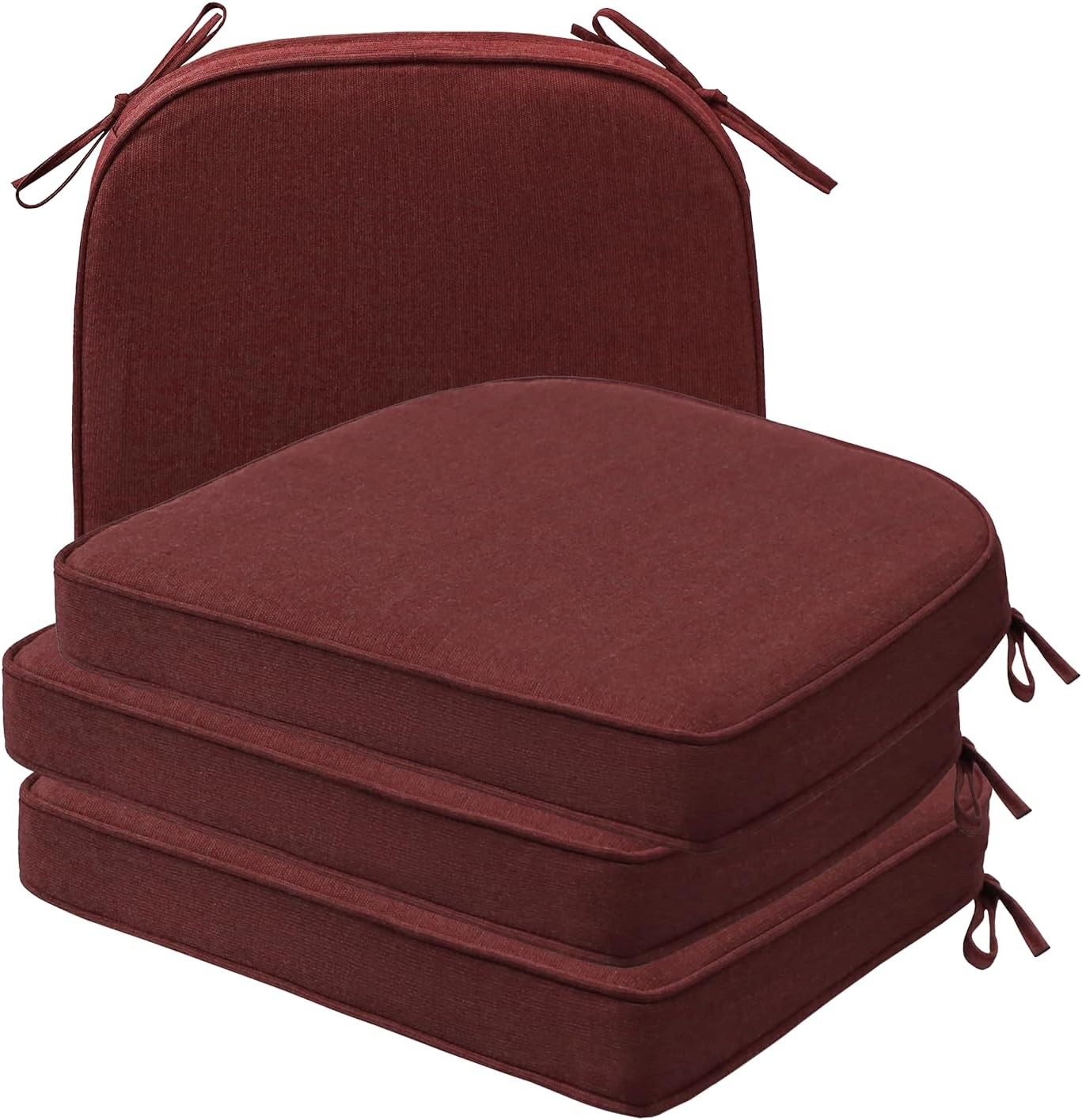 Square Corner Seat Cushions, 19" x 19" x 3", Set of 4, Indoor Outdoor Water Repellent Universal Chair Pads with Ties for Patio Furniture, Garden Deck Dining Chairs, Damask Blue Flower