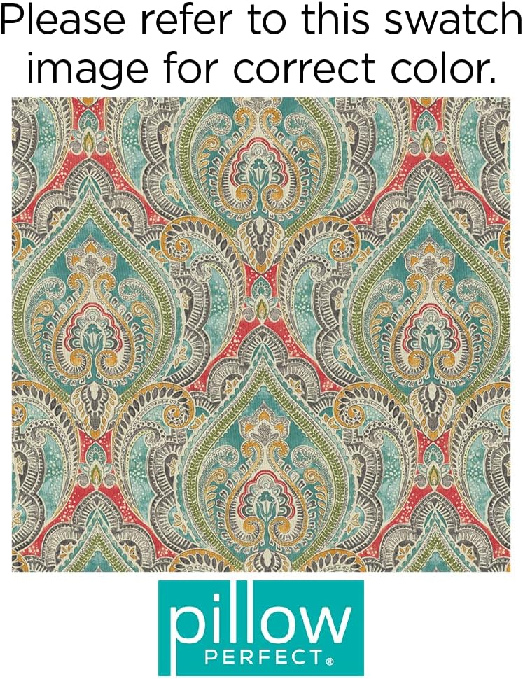 Pillow Perfect Paisley Indoor/Outdoor Square Corner Chair Seat Cushion with Ties, Plush Fiber Fill, Weather, and Fade Resistant, 20" x 20", Blue/Multi Pretty, 2 Count