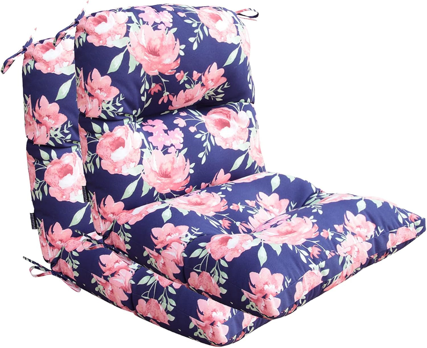 BOSSIMA Outdoor Chair Cushions, Water Resistant Replacement Tufted Cushion for Patio Dining Chair, Set of 2 Green/Blue Paisley
