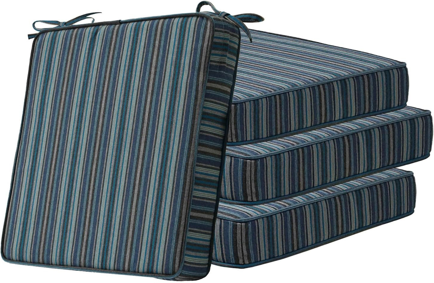 Square Corner Seat Cushions, 19" x 19" x 3", Set of 4, Indoor Outdoor Water Repellent Universal Chair Pads with Ties for Patio Furniture, Garden Deck Dining Chairs, Damask Blue Flower