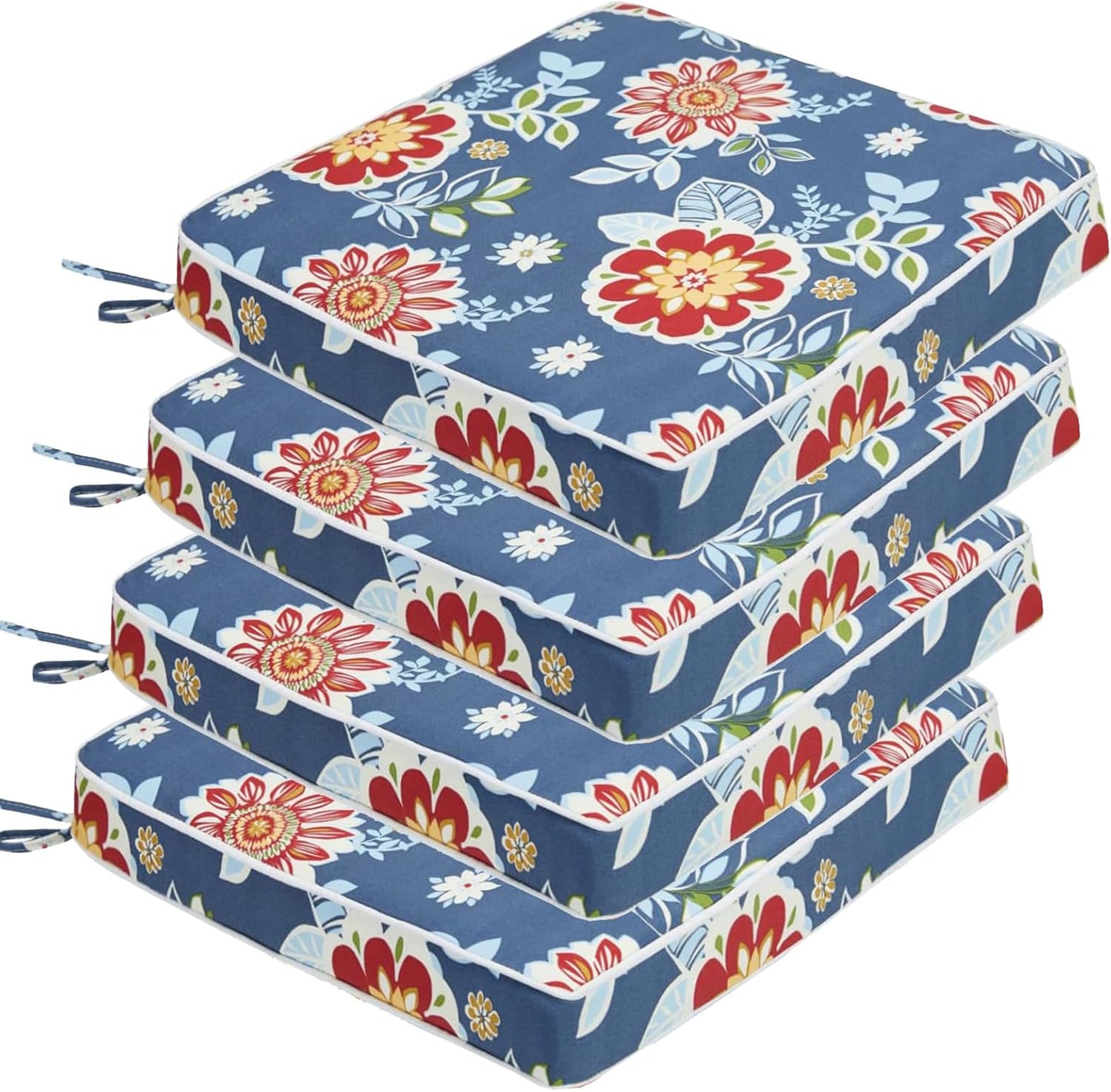 JMGBird Outdoor Chair Cushions Set of 4, Water Resistant Seat Cushions 19 x 19 Inch with Ties Outdoor Cushions for Patio Furniture