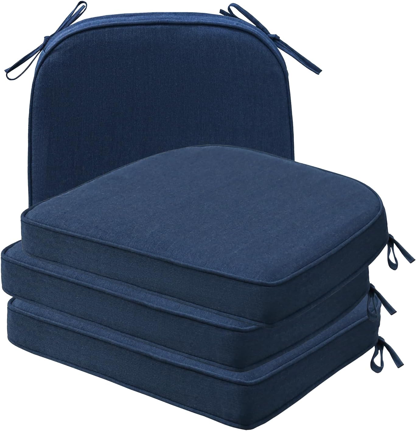Square Corner Seat Cushions, 19" x 19" x 3", Set of 4, Indoor Outdoor Water Repellent Universal Chair Pads with Ties for Patio Furniture, Garden Deck Dining Chairs, Damask Blue Flower