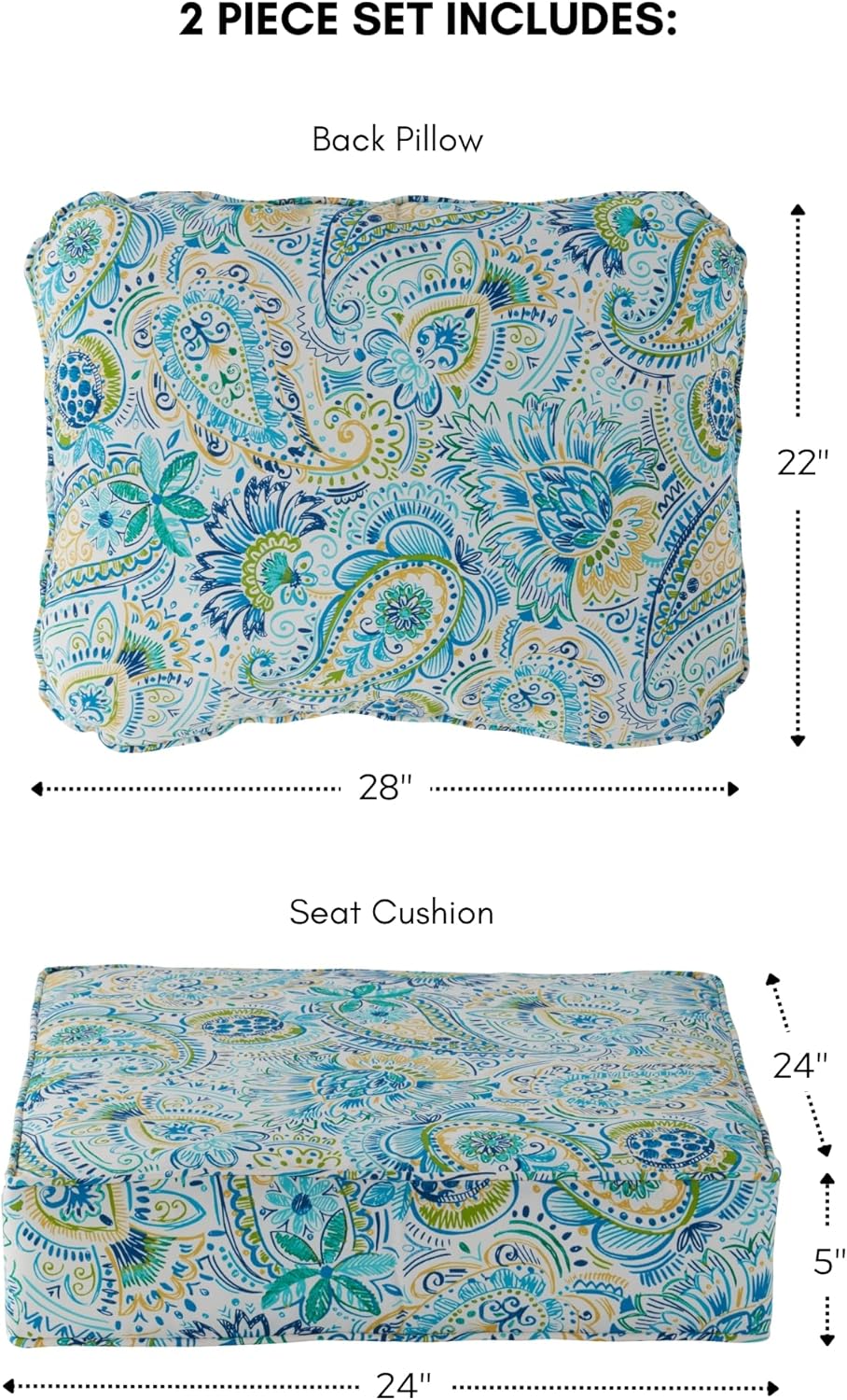 Greendale Home Fashions 2-Piece Outdoor Deep Seat Cushion Set, Paisley