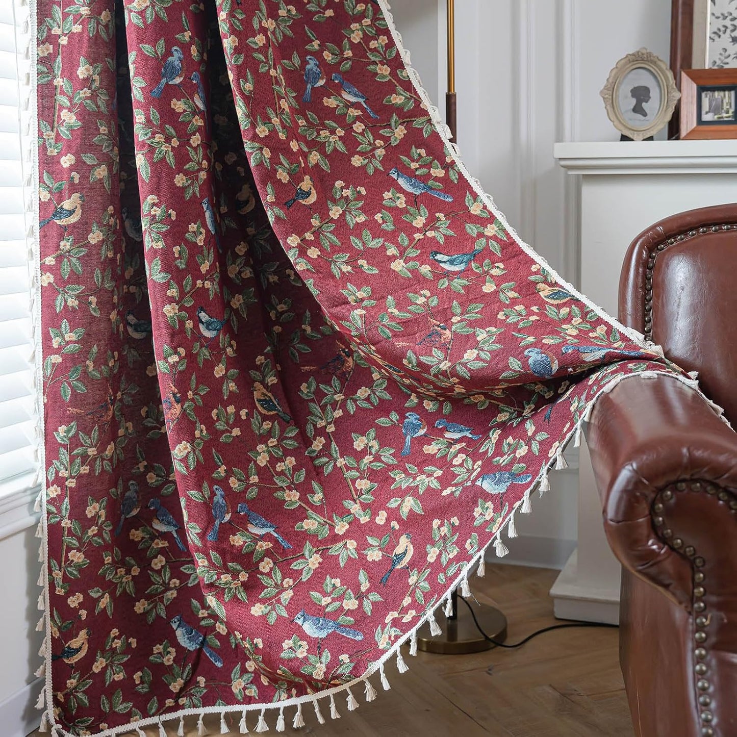 ENJOYBRIDAL Floral Curtains 84 Inch Length 2 Panels Vintage Flower Patterned Drapes Boho Semi Sheer Tassel Rustic Country Rod Pocket Botanical Farmhouse Window Curtain Panels for Bedroom Living Room