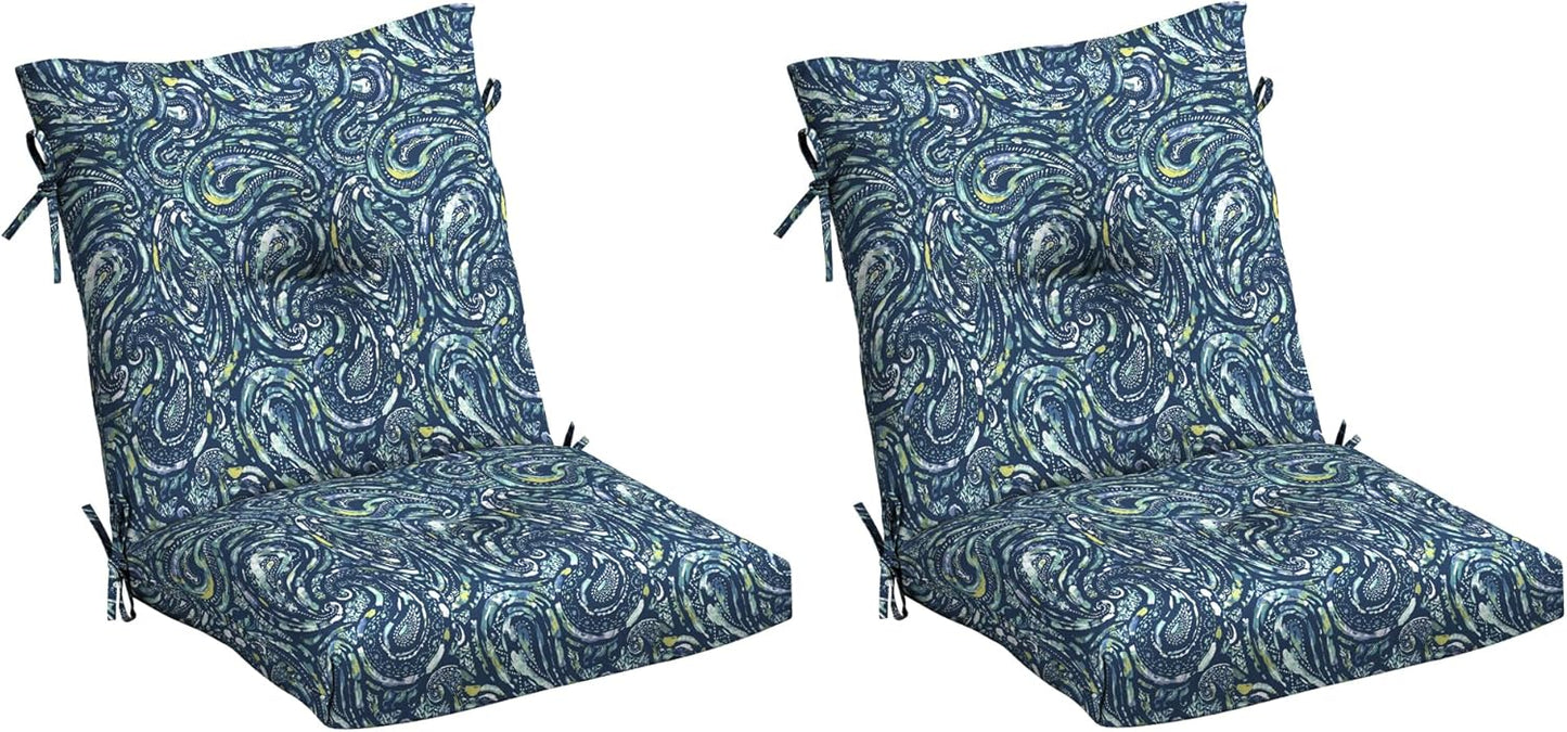 Arden earthFIBER Plush Modern Tufted Polyfill Dining Chair Cushion, Set of 2, 21 x 40, Water Repellent, Fade Resistant, Sapphire Blue Ridge Paisley