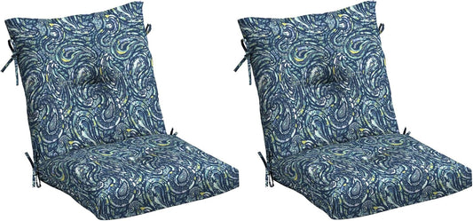 Arden earthFIBER Plush Modern Tufted Polyfill Dining Chair Cushion, Set of 2, 21 x 40, Water Repellent, Fade Resistant, Sapphire Blue Ridge Paisley