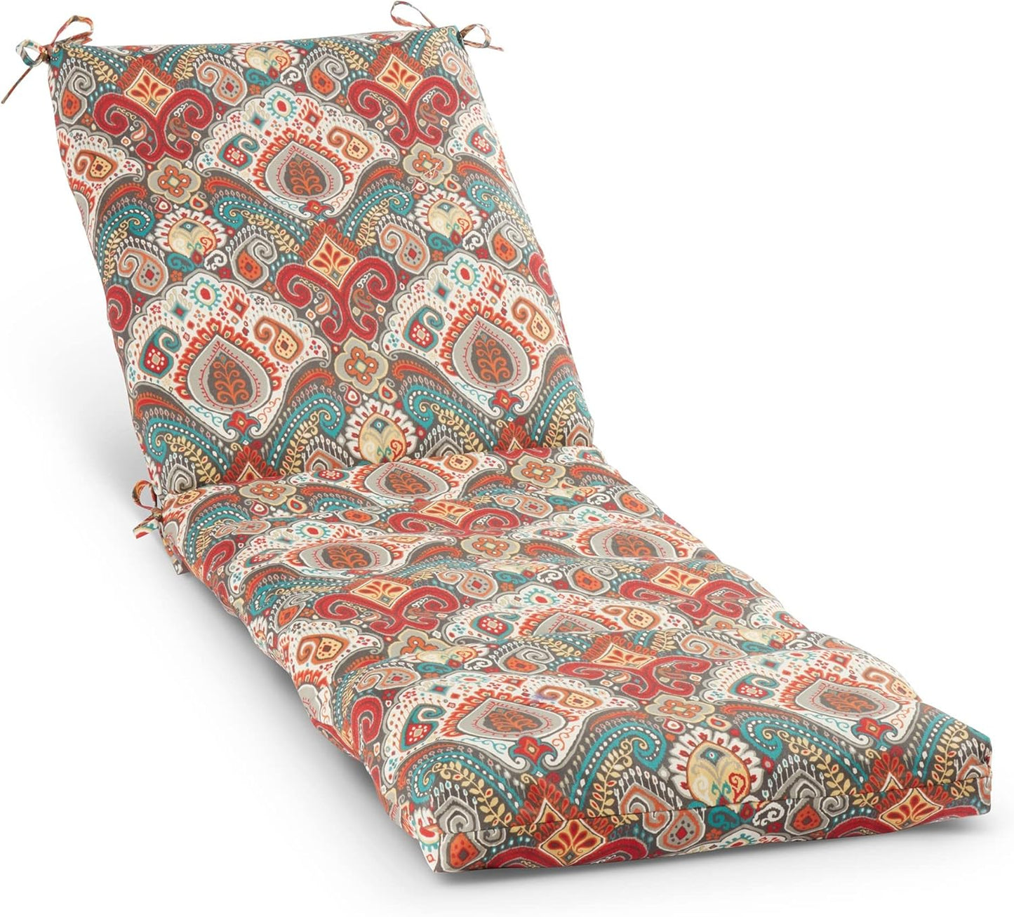 South Pine Porch Outdoor Reversible Chaise Lounge Chair Cushion with String Ties, Jamboree Paisley