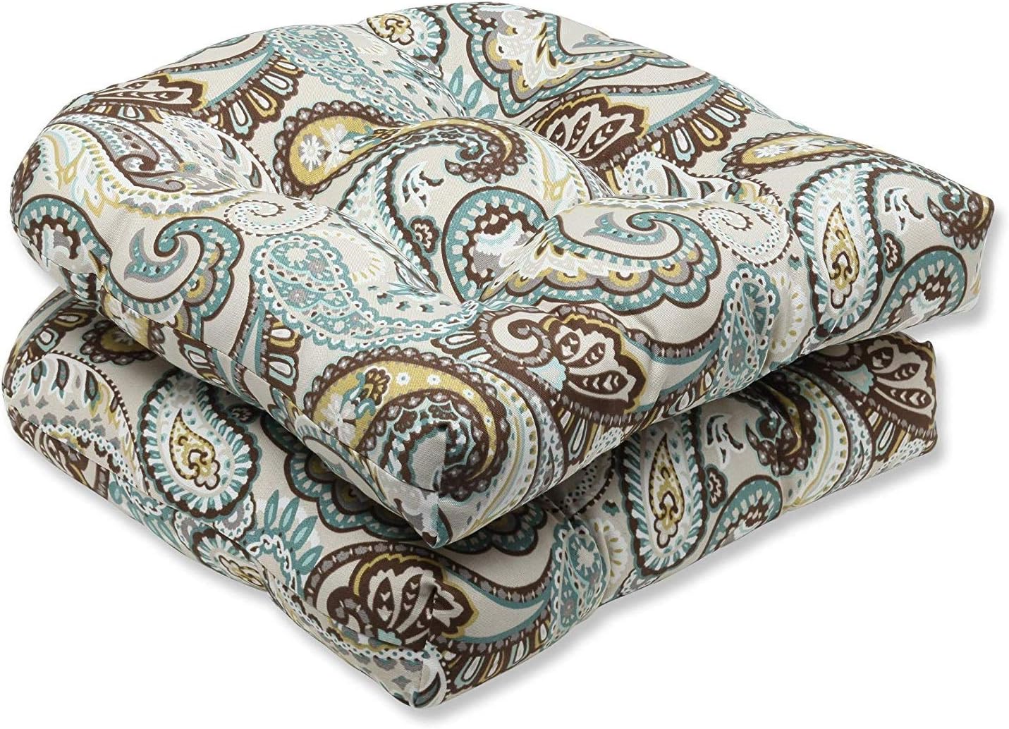 Pillow Perfect Floral Indoor/Outdoor Chair Seat Cushion, Tufted, Weather, and Fade Resistant, 19" x 19", Black/Tan Dailey, 2 Count