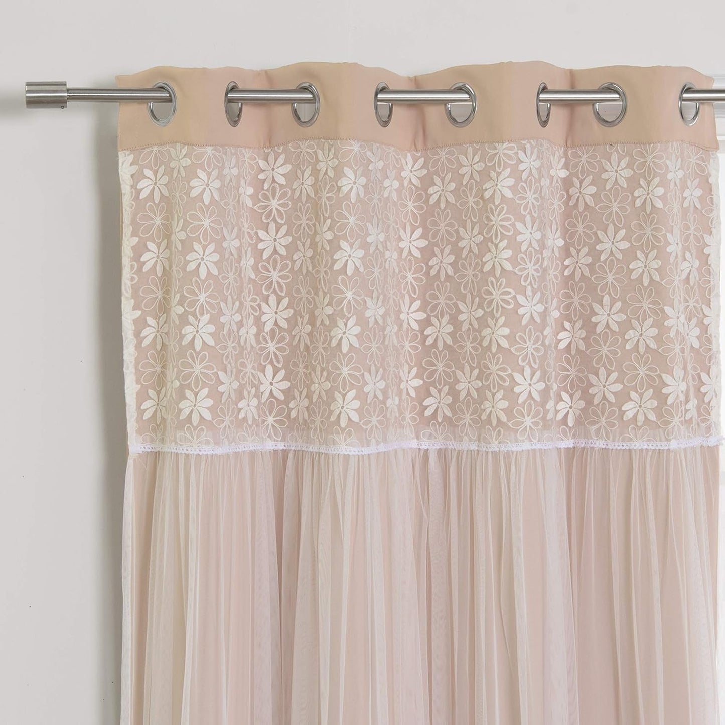 Best Home Fashion Floral Lace Overlay Thermal Insulated Blackout Curtains - Stainless Steel Nickel Grommet Top - Indiepink - 52"W x 84"L - (Set of 2 Panels)