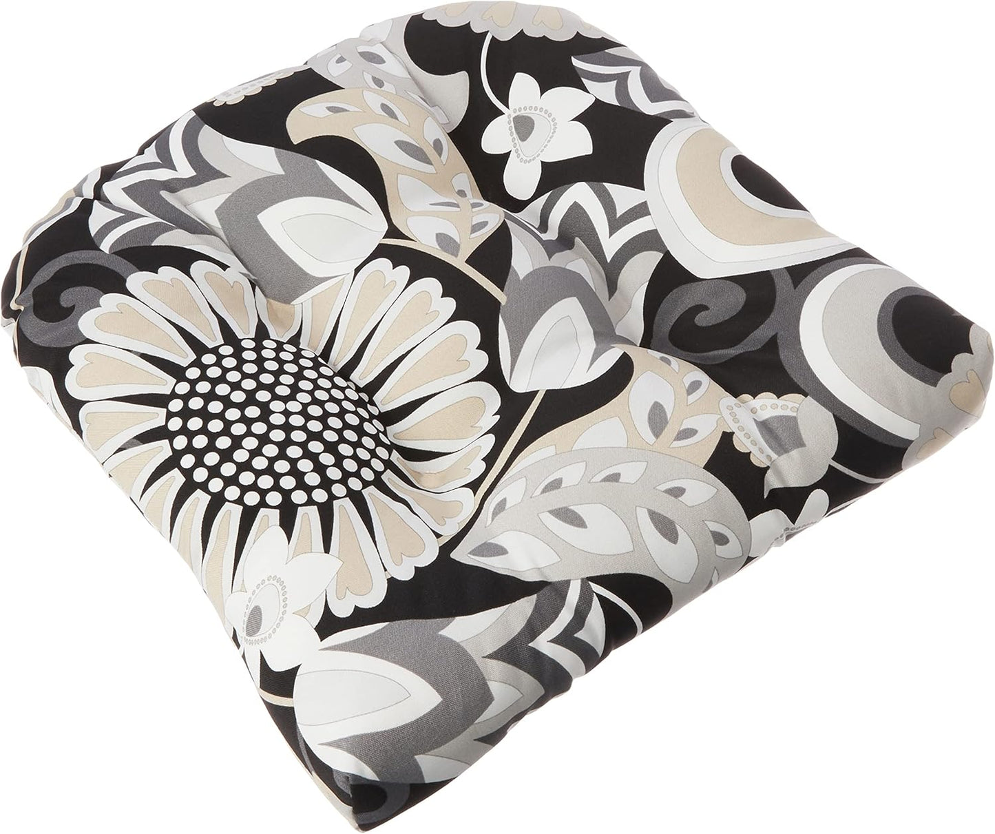 Pillow Perfect Floral Indoor/Outdoor Chair Seat Cushion, Tufted, Weather, and Fade Resistant, 19" x 19", Blue/Yellow Spring Bling, 2 Count