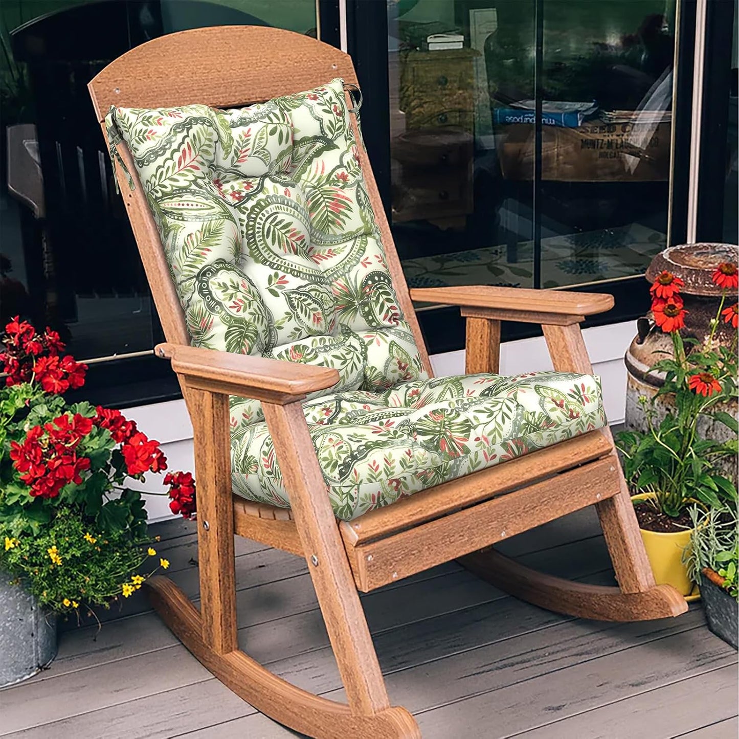 LVTXIII Outdoor/Indoor Rocking Chair Cushion Set with Thick Padding, All Weather Patio Tufted Seat and Back Cushion with Ties for Home and Garden Rocker, 38x17x3, 2 Count, Faylinn Shadow Paisley