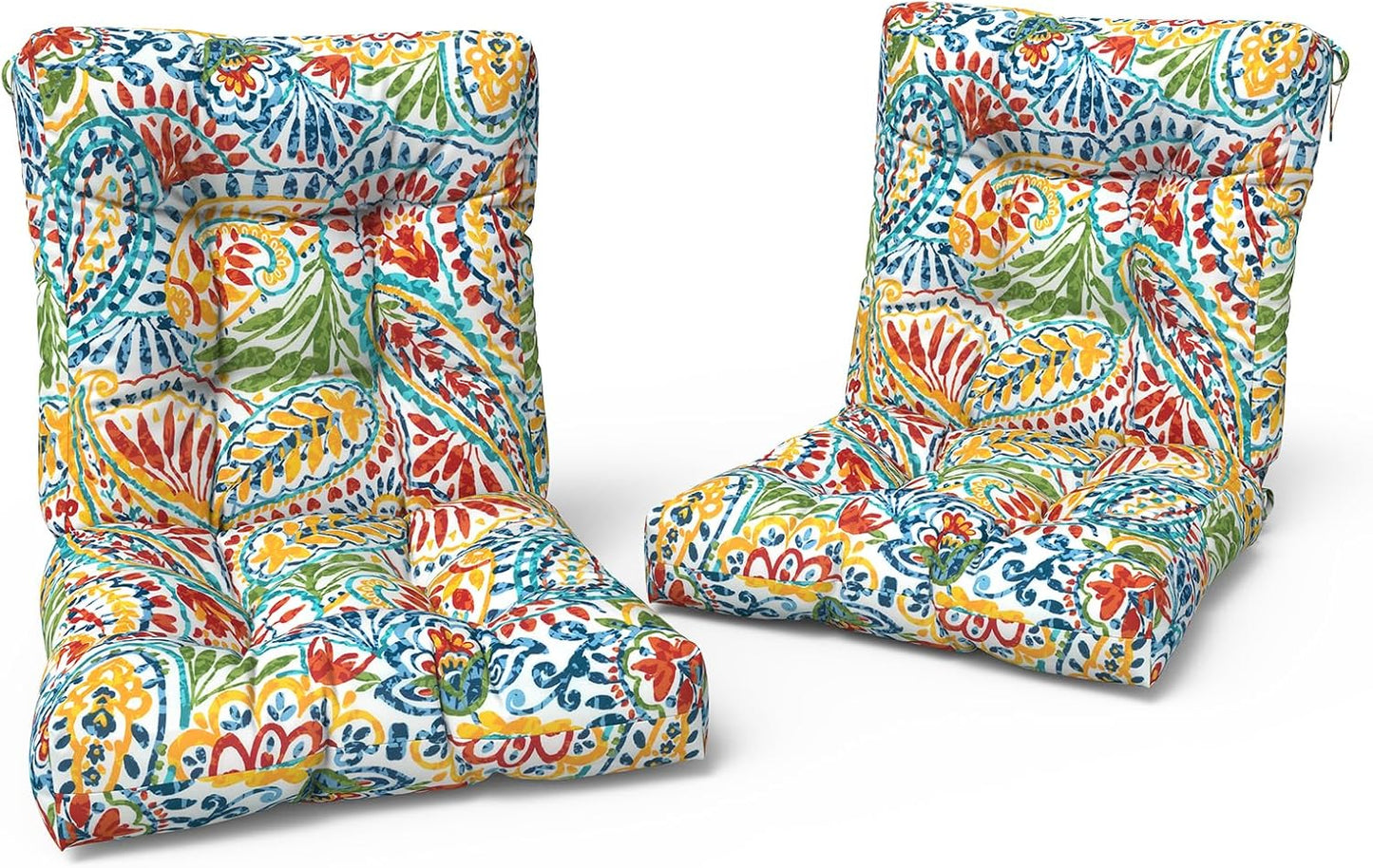 LVTXIII Outdoor Low Back Chair Cushions, Seasonal Replacement Adirondack Chair Cushion with Ties, Patio Waterproof Seat Cushions for Home Garden Use, 21 W x 21 D, Set of 2, Pretty Paisley