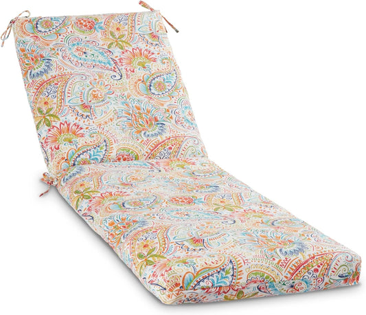 South Pine Porch Outdoor Reversible Chaise Lounge Chair Cushion with String Ties, Jamboree Paisley