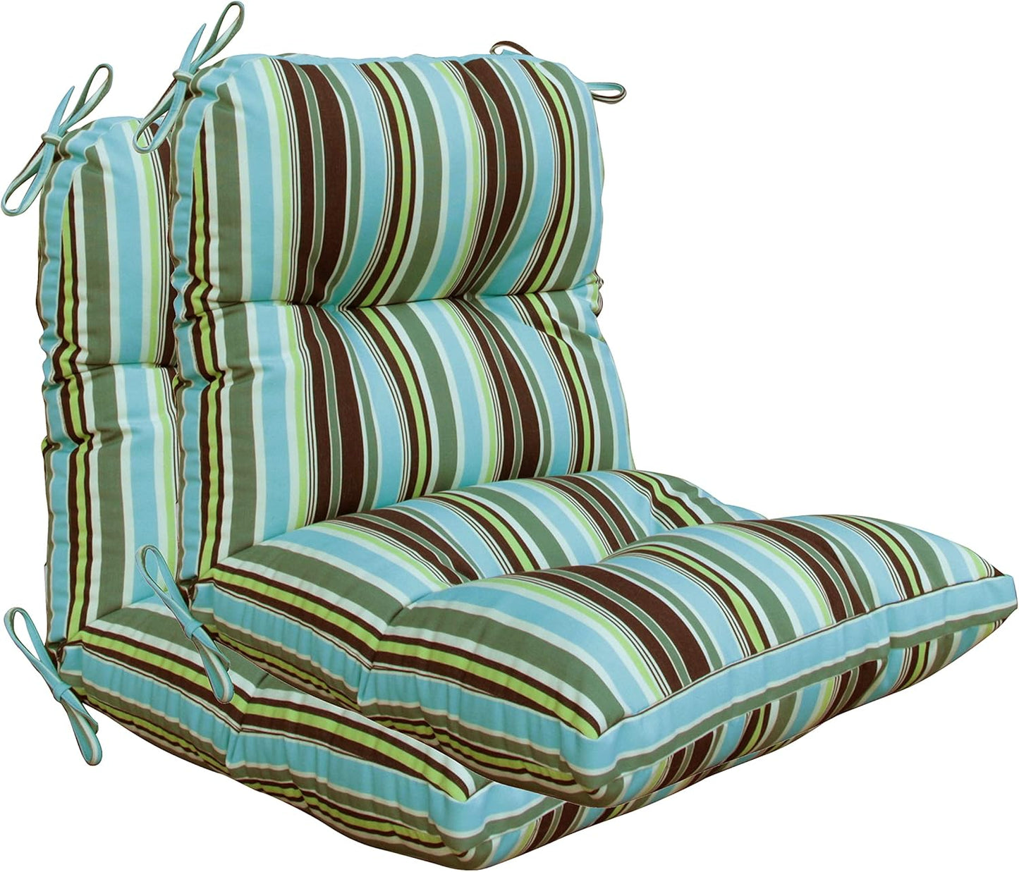 BOSSIMA Outdoor Chair Cushions, Water Resistant Replacement Tufted Cushion for Patio Dining Chair, Set of 2 Green/Blue Paisley