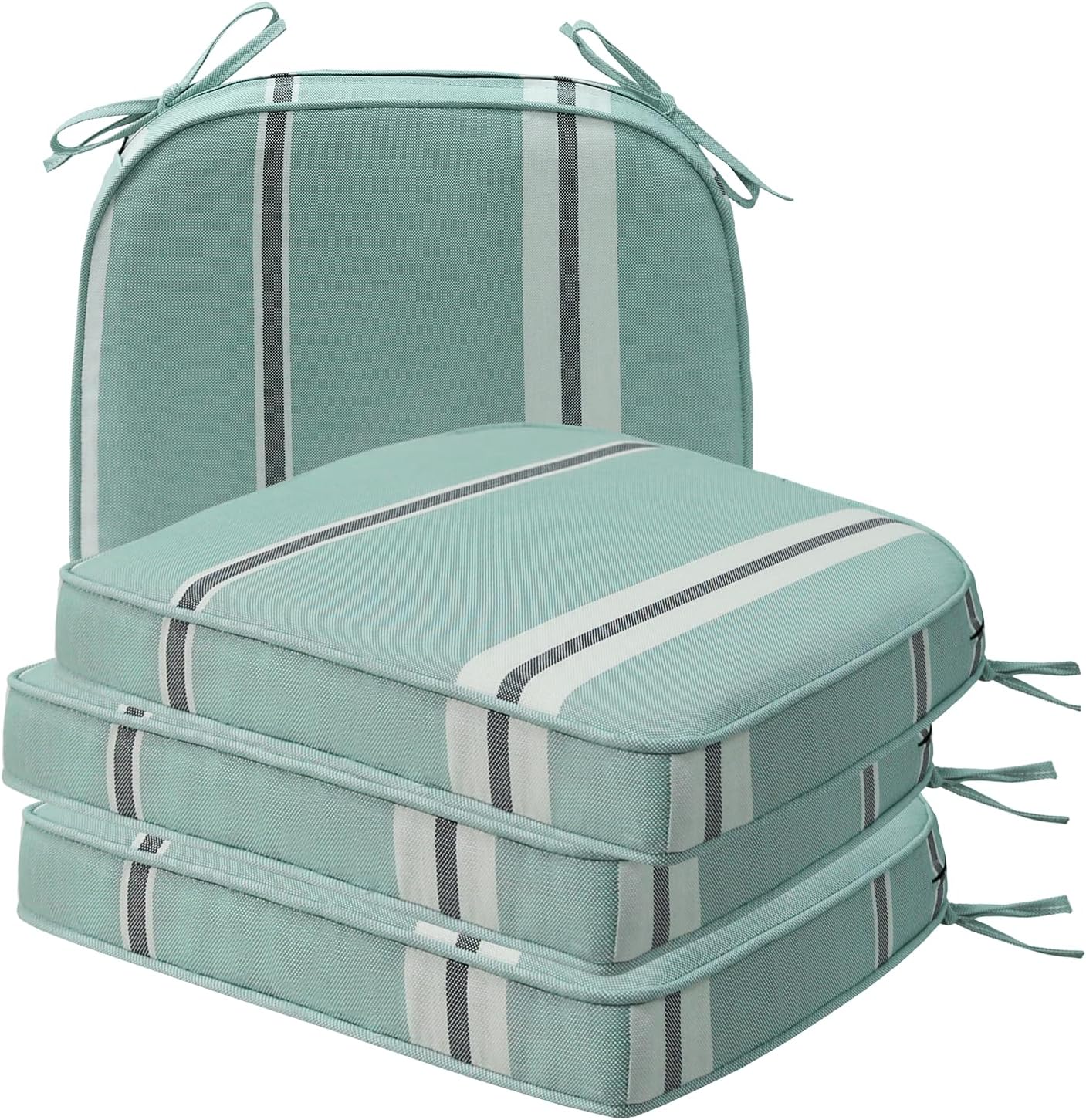 Square Corner Seat Cushions, 19" x 19" x 3", Set of 4, Indoor Outdoor Water Repellent Universal Chair Pads with Ties for Patio Furniture, Garden Deck Dining Chairs, Damask Blue Flower