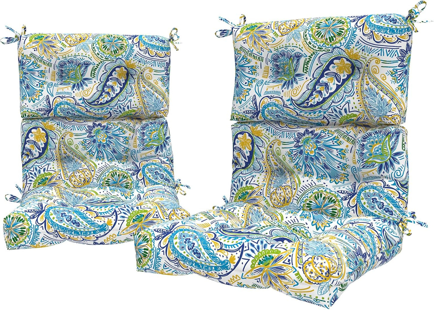 LVTXIII Outdoor Low Back Chair Cushions, Seasonal Replacement Adirondack Chair Cushion with Ties, Patio Waterproof Seat Cushions for Home Garden Use, 21 W x 21 D, Set of 2, Pretty Paisley