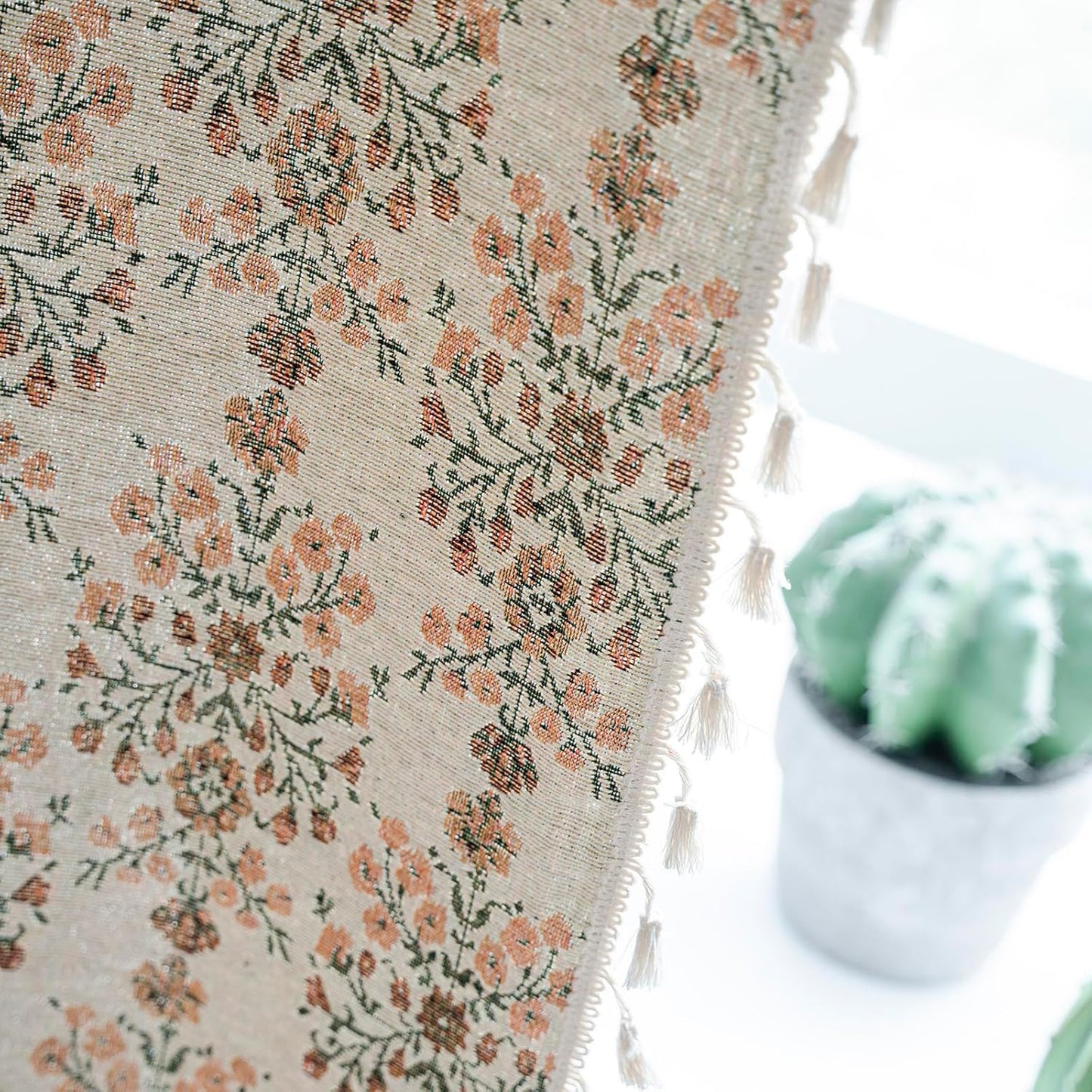 ENJOYBRIDAL Floral Curtains 84 Inch Length 2 Panels Vintage Flower Patterned Drapes Boho Semi Sheer Tassel Rustic Country Rod Pocket Botanical Farmhouse Window Curtain Panels for Bedroom Living Room