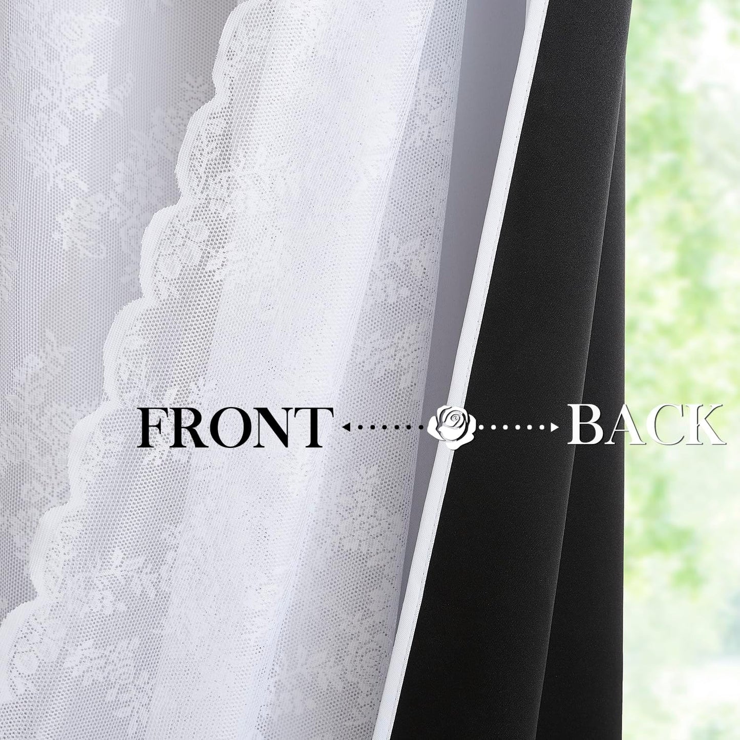 Mix and Match Curtains - Full Blackout White Drapes with Vintage Floral White Lace Panels for Bedroom 84 Inch Length Living Room Solid Thermal Insulated 4 Piece Curtain Set, Grommet Top, 52" W