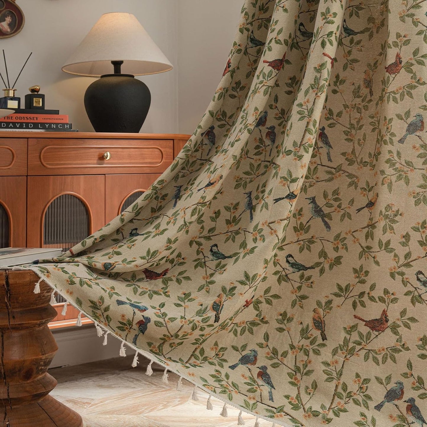 ENJOYBRIDAL Floral Curtains 84 Inch Length 2 Panels Vintage Flower Patterned Drapes Boho Semi Sheer Tassel Rustic Country Rod Pocket Botanical Farmhouse Window Curtain Panels for Bedroom Living Room
