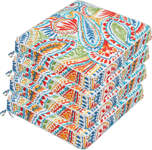 JMGBird Outdoor Chair Cushions Set of 4, Water Resistant Seat Cushions 19 x 19 Inch with Ties Outdoor Cushions for Patio Furniture