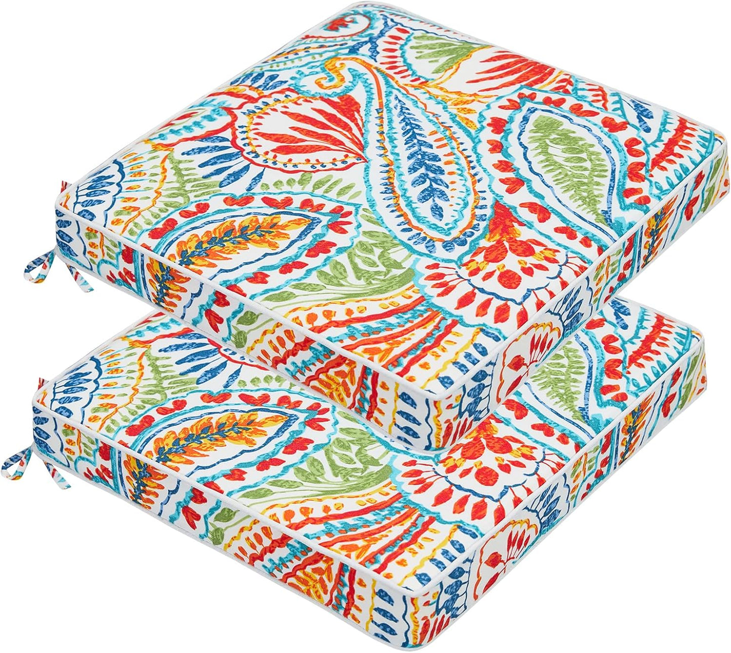 JMGBird Outdoor Chair Cushions Set of 4, Water Resistant Seat Cushions 19 x 19 Inch with Ties Outdoor Cushions for Patio Furniture