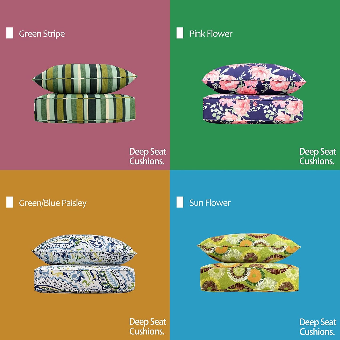 BOSSIMA Indoor/Outdoor Deep Seat Chair Cushion Set,Spring/Summer Seasonal Replacement Cushions Green/Blue Paisley