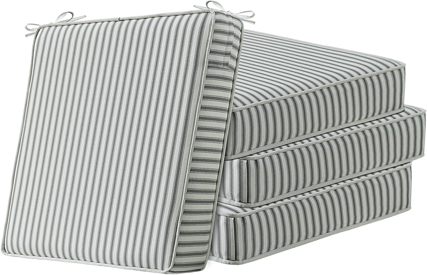 Square Corner Seat Cushions, 19" x 19" x 3", Set of 4, Indoor Outdoor Water Repellent Universal Chair Pads with Ties for Patio Furniture, Garden Deck Dining Chairs, Damask Blue Flower
