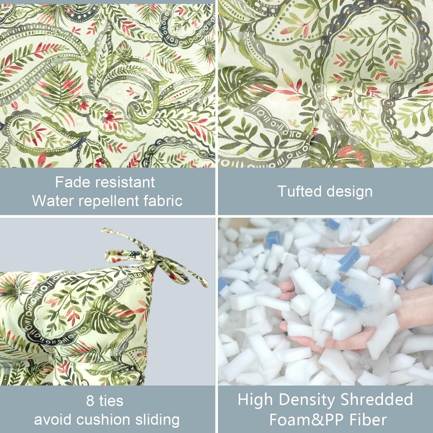 LVTXIII Outdoor/Indoor Rocking Chair Cushion Set with Thick Padding, All Weather Patio Tufted Seat and Back Cushion with Ties for Home and Garden Rocker, 38x17x3, 2 Count, Faylinn Shadow Paisley