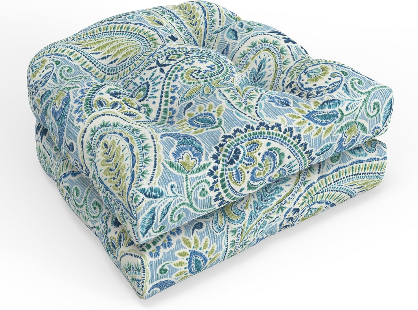 Pillow Perfect Floral Indoor/Outdoor Chair Seat Cushion, Tufted, Weather, and Fade Resistant, 19" x 19", Black/Tan Dailey, 2 Count