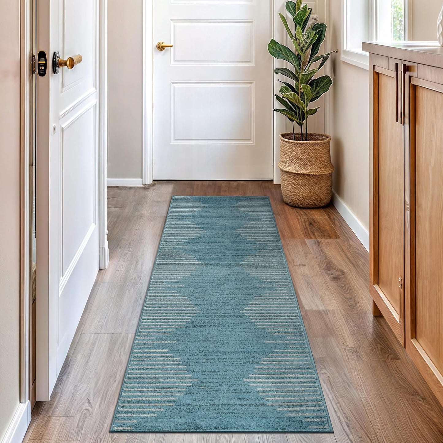 Rugshop Bohemian Stripe Stain Resistant High Traffic Living Room Kitchen Bedroom Dining Home Office Round Rug 8' Cream