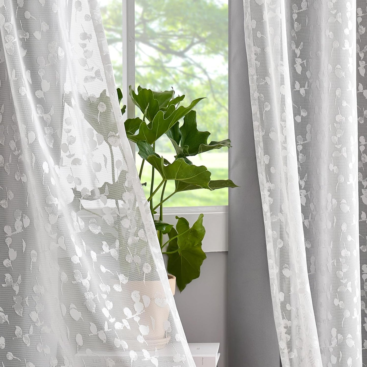 Jubilantex Mix Matched Curtains Leaf Sheer Lace 2 Panels & 2 Full Blackout Curtains Room Darkening Beige Window Treatments for Bedroom Living Room Grommet Top Design 52" W x 84" L Beige & White