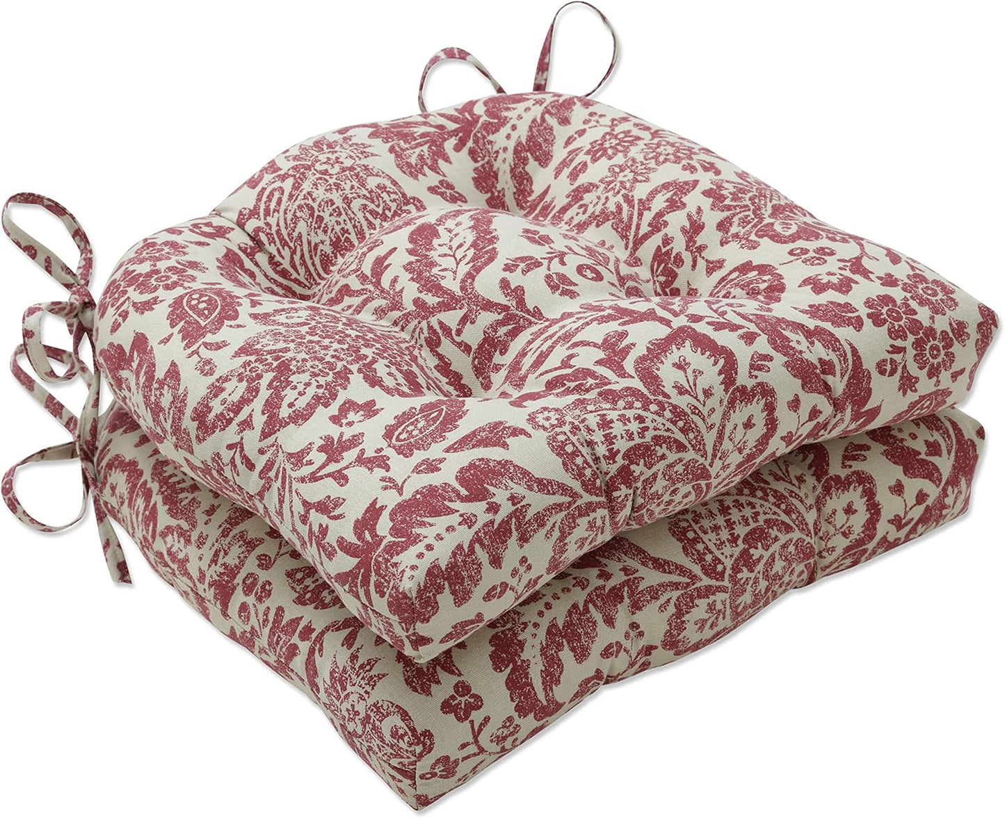 Pillow Perfect Paisley Indoor/Outdoor Chairpad with Ties, Tufted, Weather, and Fade Resistant, 17" x 17.5", Blue/Brown Tamara Quartz, 2 Count