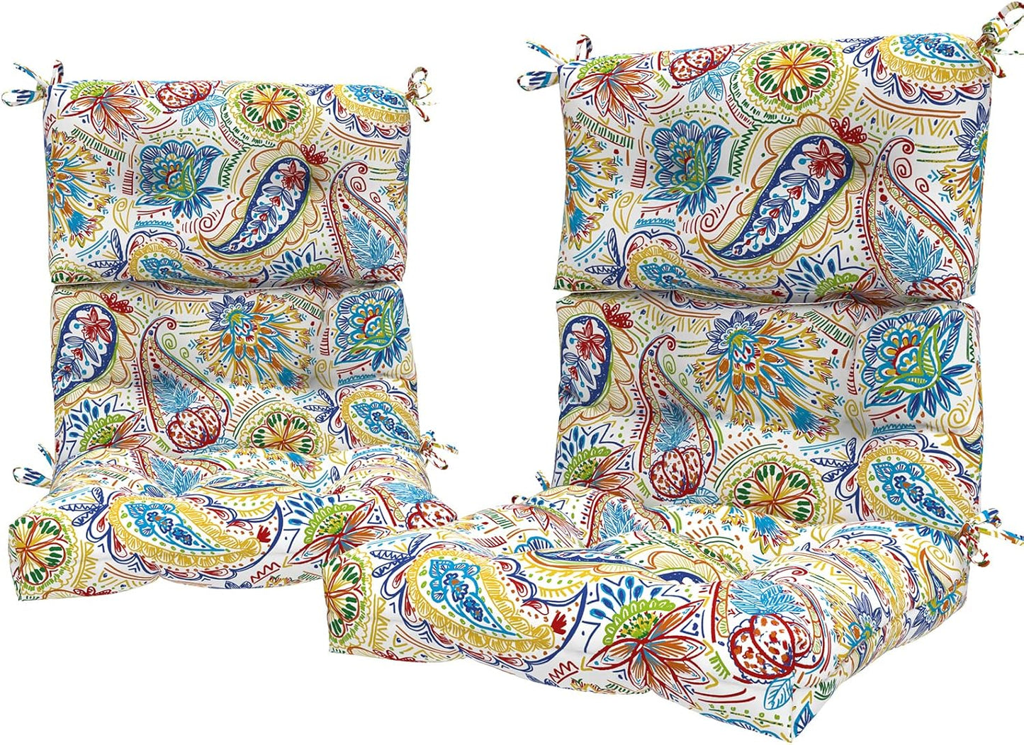 LVTXIII Outdoor Low Back Chair Cushions, Seasonal Replacement Adirondack Chair Cushion with Ties, Patio Waterproof Seat Cushions for Home Garden Use, 21 W x 21 D, Set of 2, Pretty Paisley