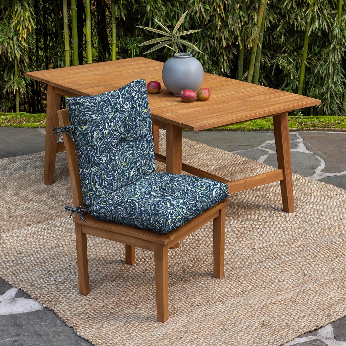 Arden earthFIBER Plush Modern Tufted Polyfill Dining Chair Cushion, Set of 2, 21 x 40, Water Repellent, Fade Resistant, Sapphire Blue Ridge Paisley