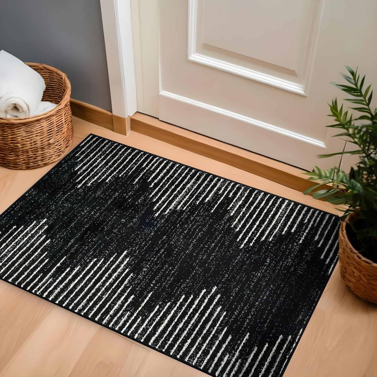 Rugshop Bohemian Stripe Stain Resistant High Traffic Living Room Kitchen Bedroom Dining Home Office Round Rug 8' Cream